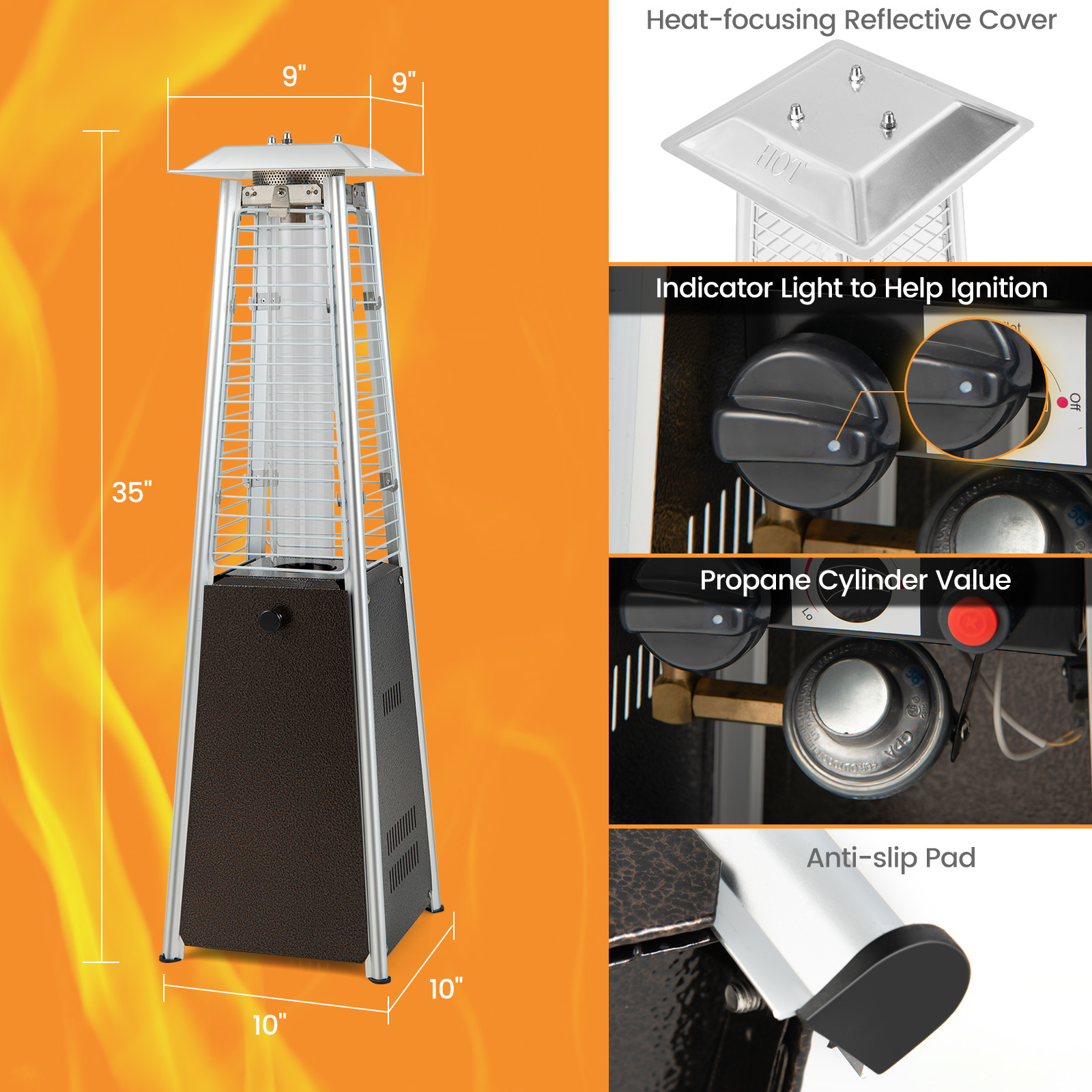 35" Portable Tabletop Pyramid Patio Heater Steel Propane gas 9500 BTU eBay